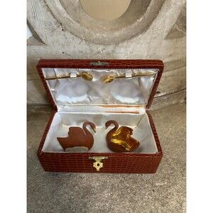 Vintage elegant French Limoges a pair of swans porcelain salt and pepper shakers